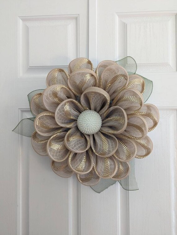 Beautiful Flower Wreath Front Door Wreath Flower Mesh Wreath Etsy