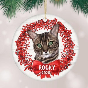Tabby Cat Christmas Ornament-Personalized Cat Ornament-Gray Tabby Cat gift-Memorial cat Ornament- Family Cat decor- custom pet keepsake