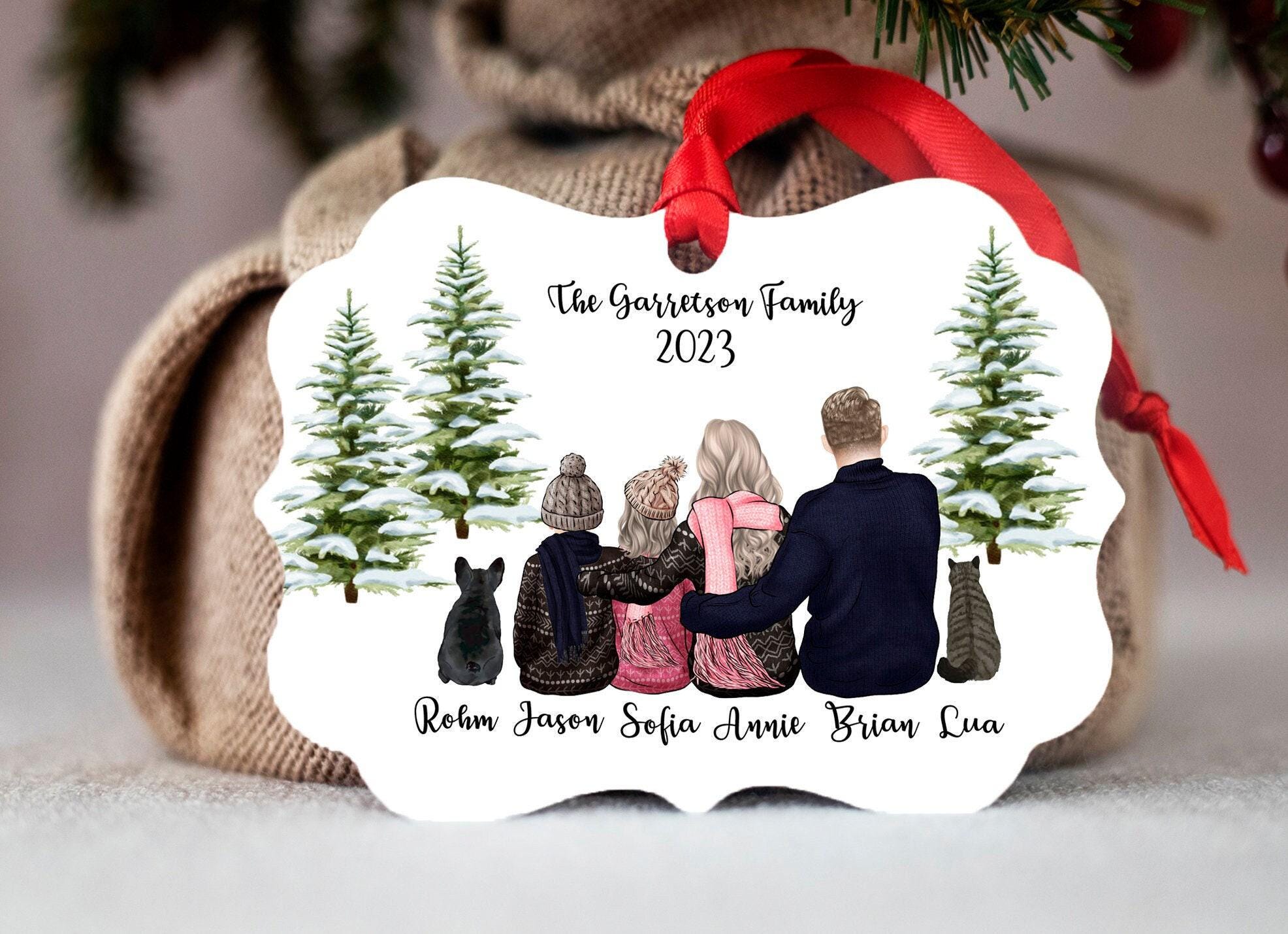 Personalized Family Ornament With Children and Dog-family of 6 Ornament ...