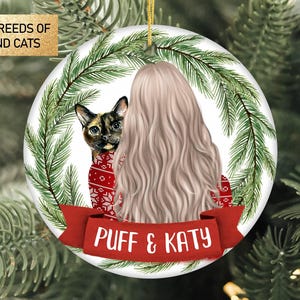 Cat Mom Christmas Ornament - Calico Cat gift - Tortoiseshell Decoration - Custom Pet and owner keepsake