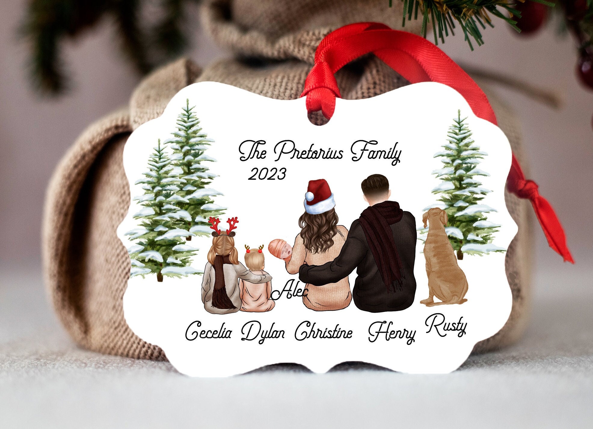 Baby First Christmas, Ornament Family of 3 with Dog, Cat - Newborn Gifts,  New Mom, New Dad, New Parents Gifts for Couples, Gifts for Dog, Cat Lovers  - Christmas Tree Decoration Ceramic Ornament