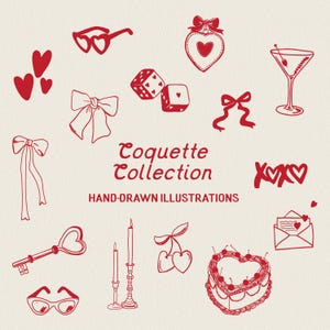 Handgetekende coquette-illustraties, SVG PNG, AI-bestand, vrouwelijk, liefde, strikken, cake perfect voor Valentijnsdaguitnodigingen en meisjesachtige merkinhoud