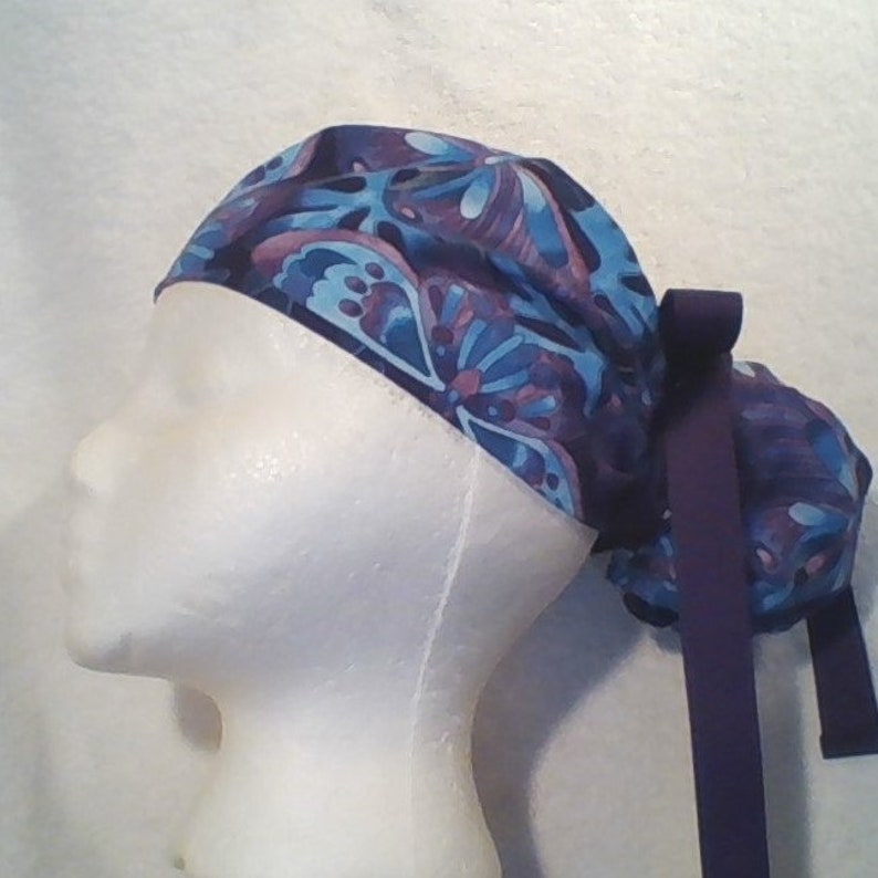 BEAUTIFUL BUTTERFLYS Nurse Doctor Tech Dentist Euro Tie Back Ponytail Surgical Scrub Cap order optional Mask Buttons from MAXCAPS site