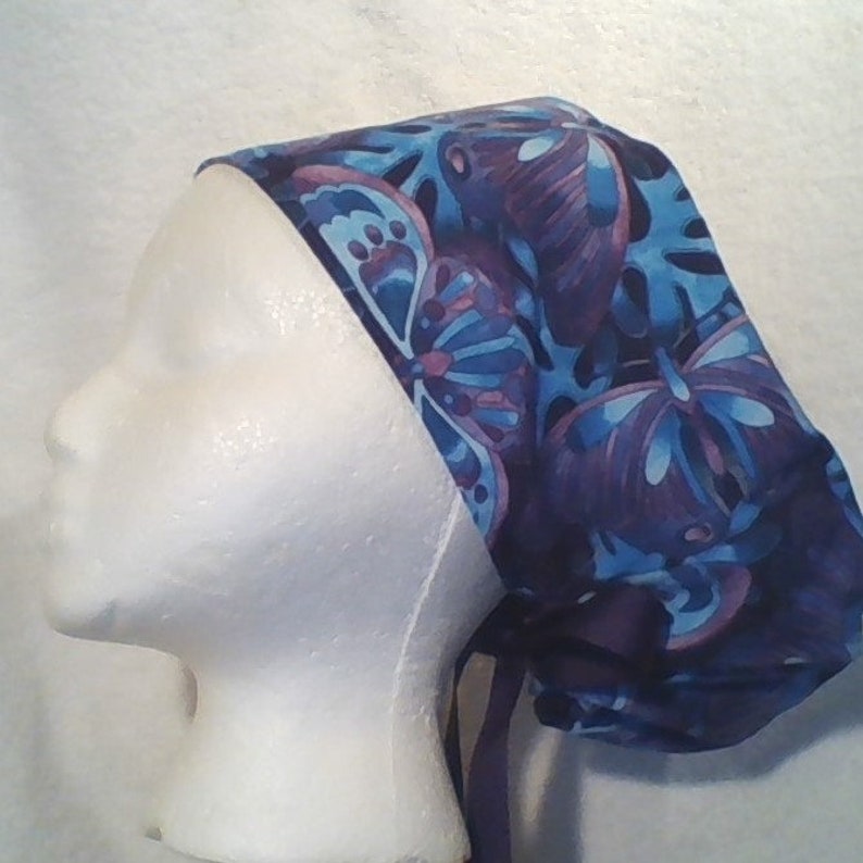 BEAUTIFUL BUTTERFLYS Nurse Doctor Tech Dentist Euro Tie Back Ponytail Surgical Scrub Cap order optional Mask Buttons from MAXCAPS site