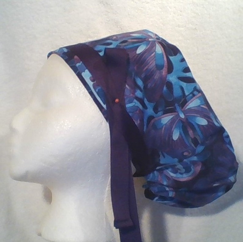 BEAUTIFUL BUTTERFLYS Nurse Doctor Tech Dentist Euro Tie Back Ponytail Surgical Scrub Cap order optional Mask Buttons from MAXCAPS site