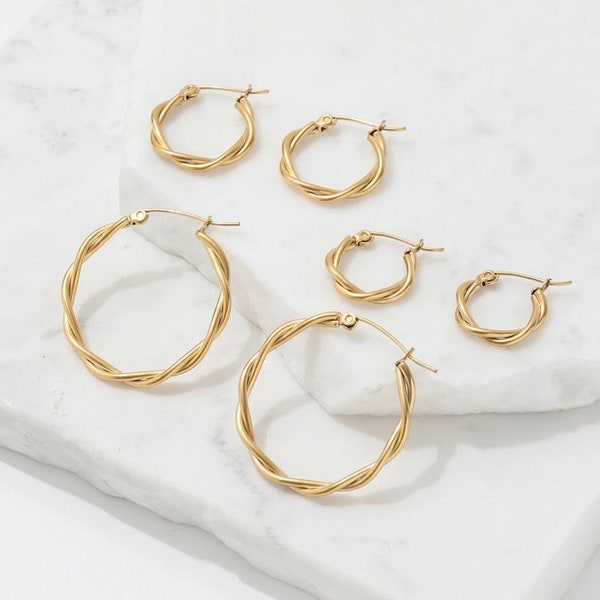 Gold Braided hoop earrings, Braid Earrings, gold hoops, twisted earrings, party jewelry, girls night out, clubbing, tarnish-resistant