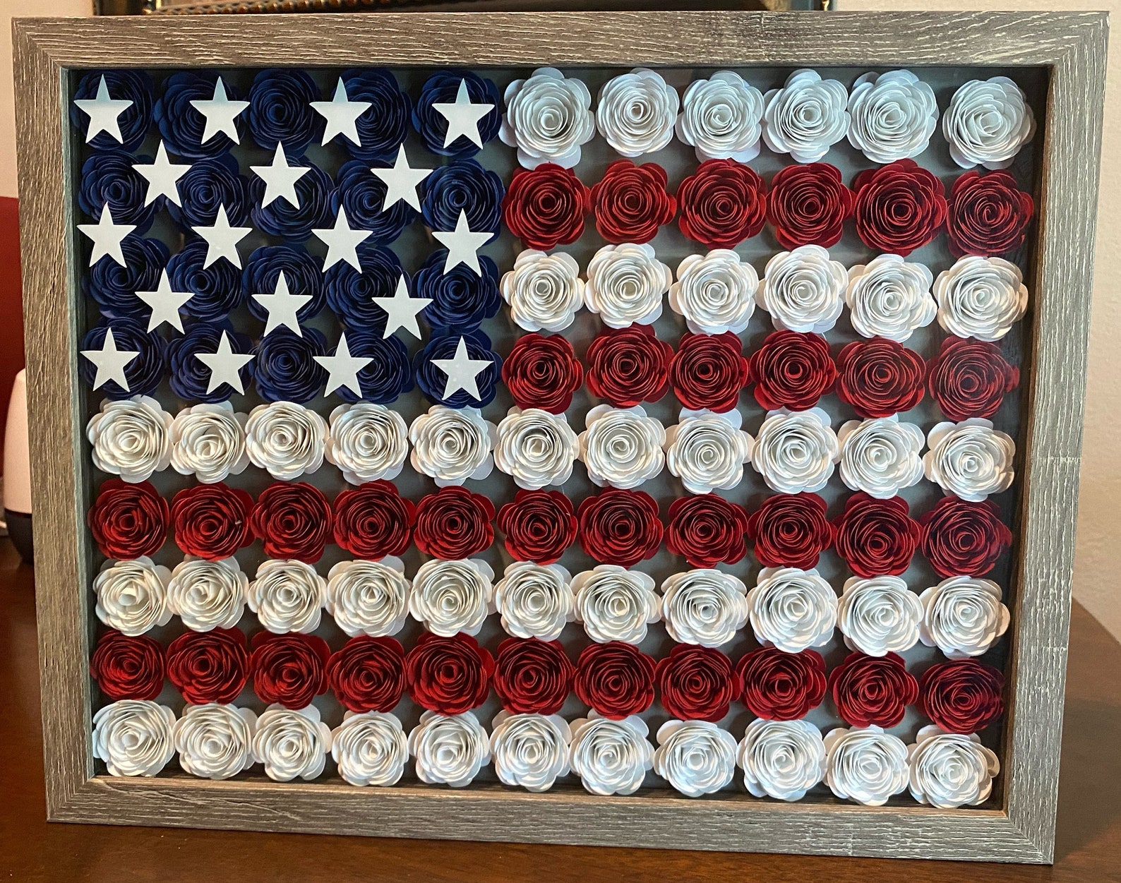 American Flag Floral Shadow Box Etsy