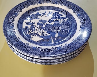 Set of Six in Excellent Wedgwood Williamsburg Wild Flowers 10-14 Dinner Plates Seemingly-Unused Condition