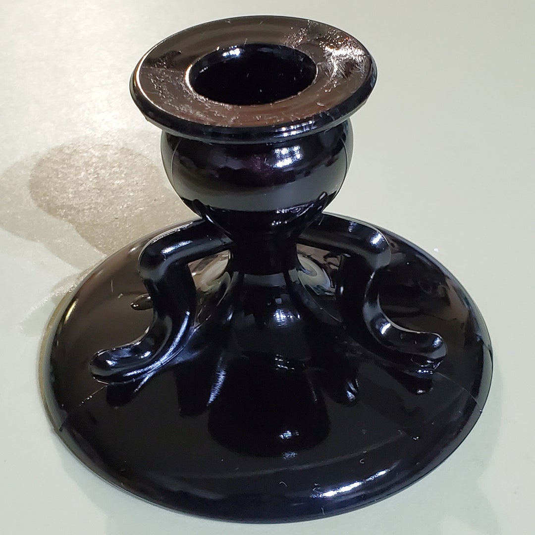 Vintage Black Glass Candle Holder Only 1 Etsy