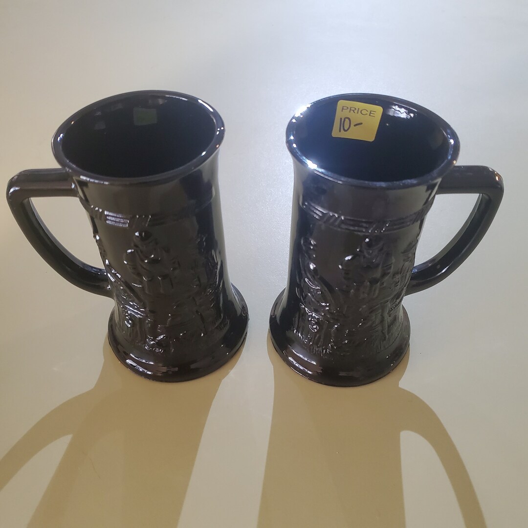 Tiara Glass Co. Black Glass Beer Stein Set of 2 Etsy