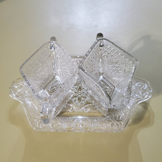 Tiara Glass Co. Sandwich Glass 3 Piece Cream and Sugar Set Etsy