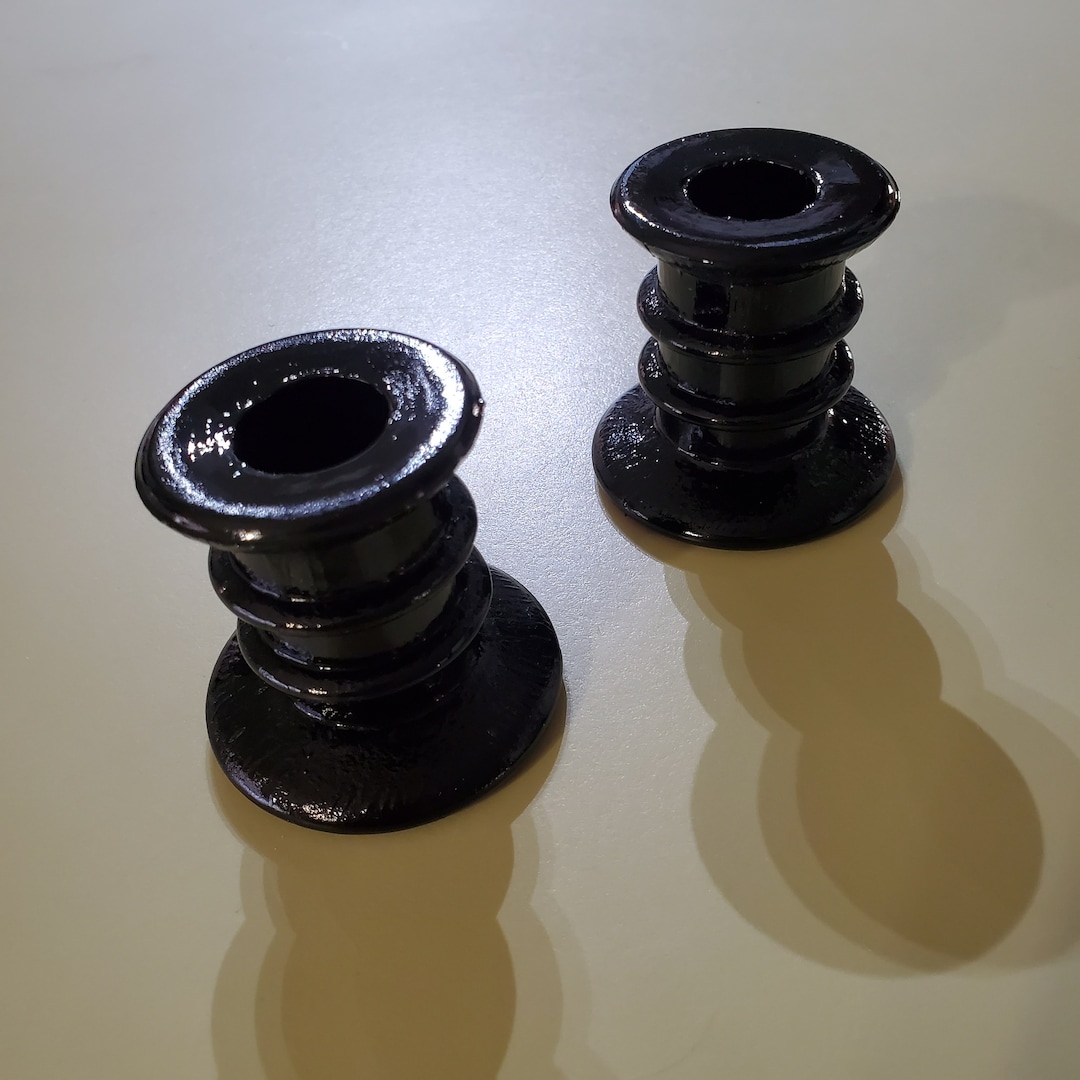 Vintage Black Glass Candle Holders Set of 2 Etsy