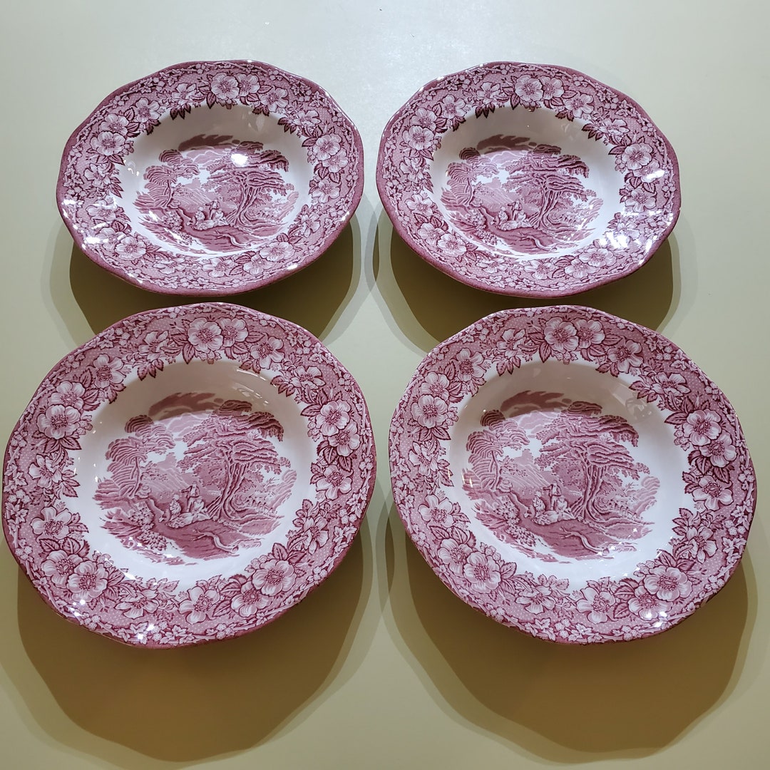 English Tableware by Unicorn Red Transferware Bowls Set of 4 Etsy