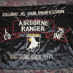 Vintage Vietnam War Banner 1971 75th Infantry Co. L Airborne Ranger Original Silk Banner