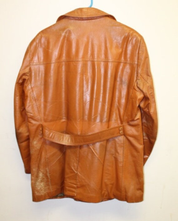 Vintage Leather Jacket Hipster Hood 60s 70s Origi… - image 3