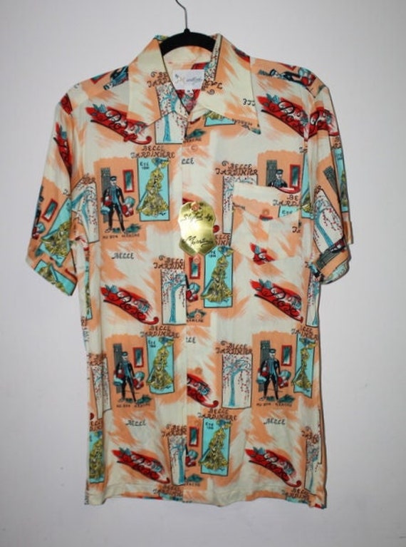 NOS Vtg Martini Shirt 1970s Novelty Print Shirt Si