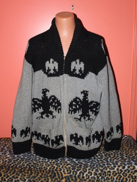 XL Vintage Sweater 1950s Eagle Cowichan Native Ame