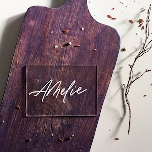 Tarjeta de lugar de acrílico manuscrita para boda o eventos