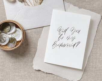 Brautjungfer Karte mit Frage "Will You Be My Bridesmaid?" – Handlettering auf besonderem Papier