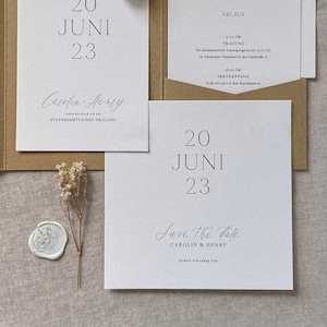 Quadratische, zeitlose Save the Date Karte zur Hochzeit auf besonderem Papier aus Baumwolle