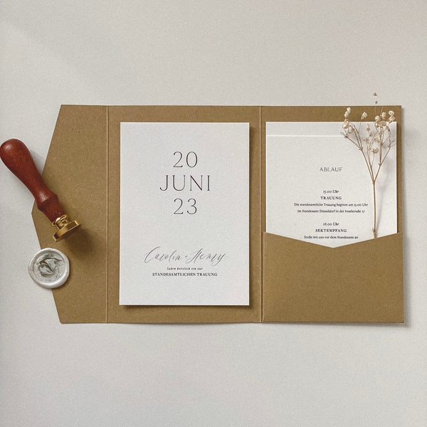 Elegante Pocketfold Hochzeitseinladung mit handgeschriebener Kalligrafie