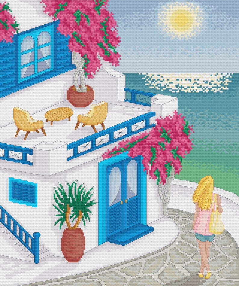 Cross Stitch Mediterranean View Pattern PDF Chart Download