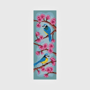 Cross Stitch Bookmark Spring Blossom Birds PDF Pattern Chart Download