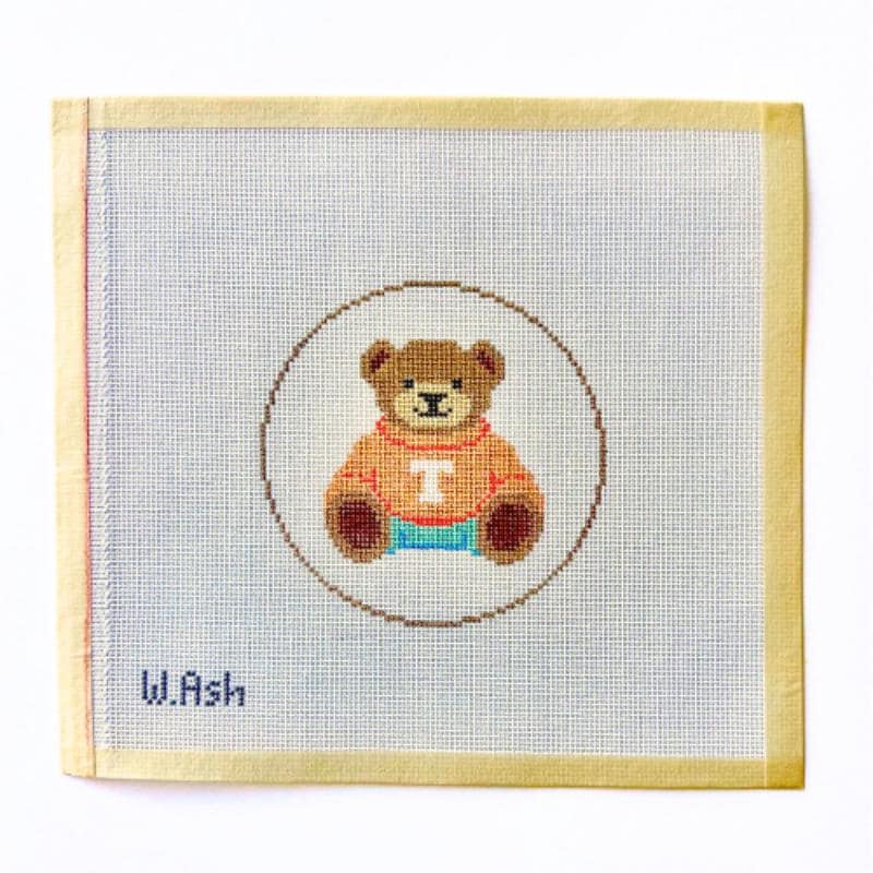 Teddy Bear Needlepoint Canvas - 18 Mesh - Hand Painted Physical Chart - Stuffed Bear in Sweater Canvas