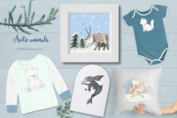 Arctic Animals Watercolor Cliparts Polar Animals North Pole - Etsy
