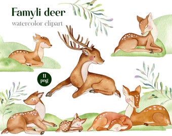 Cute Deer, Girl Baby Deer Clipart, Little Animals, Watercolor Deer, Woodland Baby Shower, Fawn Clip Art, Nursery Decor, Floral Deer, PNG