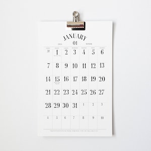 2024 Printable WALL Calendar, Large Dates Calendar, Hanging Calendar, Minimal Wall Calendar, 11x17 and Printable, Household Planner