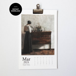 Large 2024 Printable Vintage Art Calendar, 11x17 Calendar, Wall Calendar, Calendar Printable, 12 Month Calendar, Digital Download