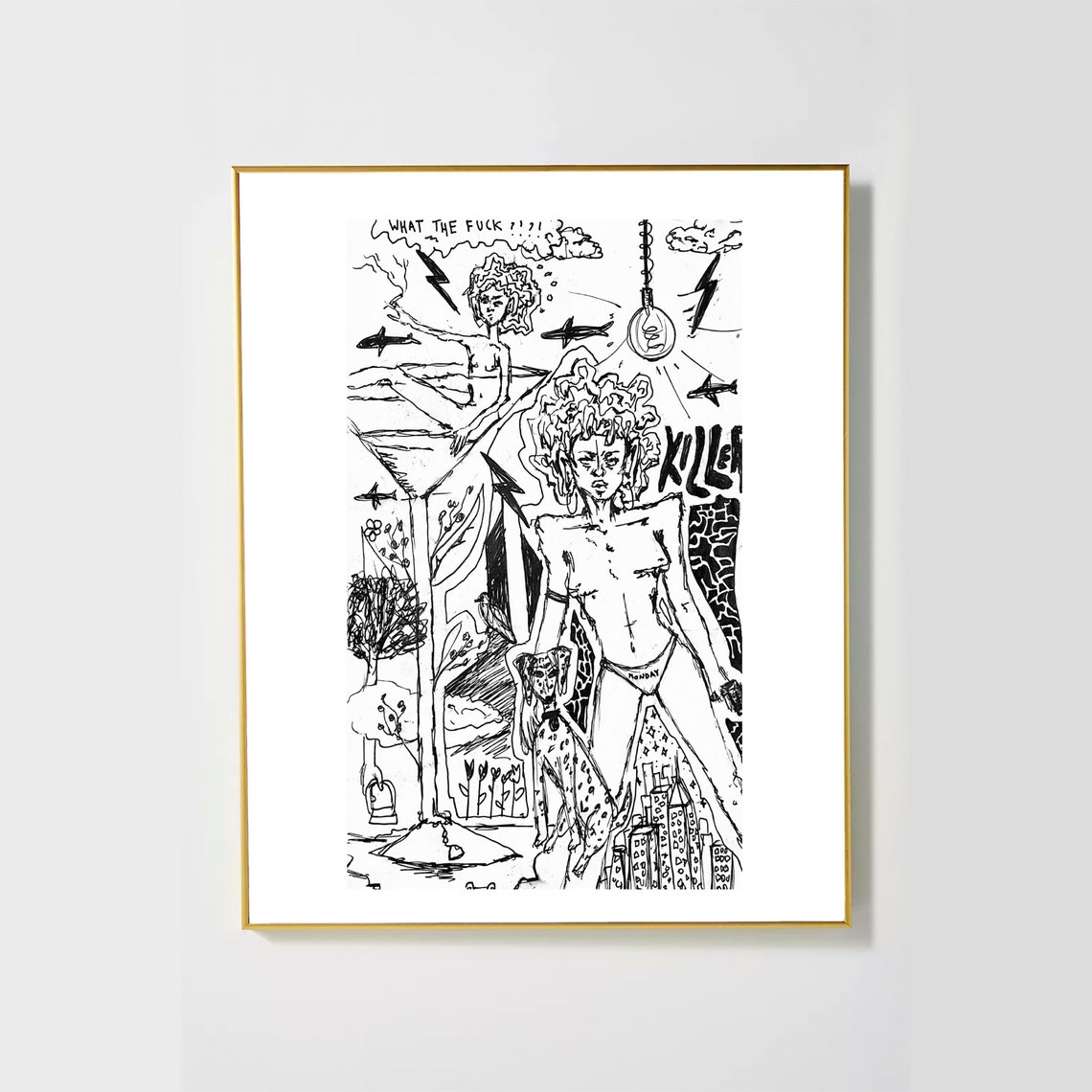 Martini Girl Digital Print Drawing Etsy