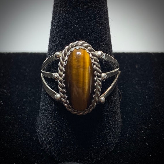 Vintage Oval Tiger Eye Sterling Silver Ring - Vin… - image 4