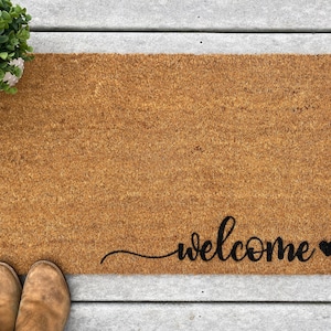Welcome Heart Coir Doormat - Simple Basic Welcome Mat / Hello / Housewarming gift / Closing Gift / Farmhouse