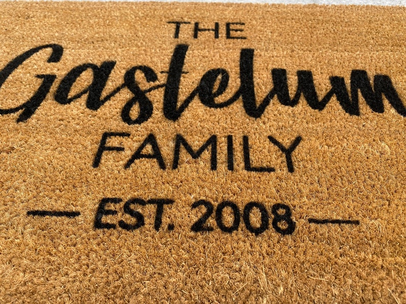 Custom Last Name Established Coir Doormat Housewarming Gift Etsy