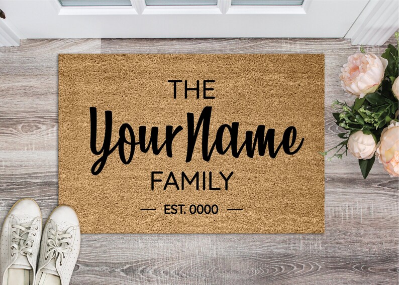 Custom Last Name Established Coir Doormat Housewarming Gift Etsy