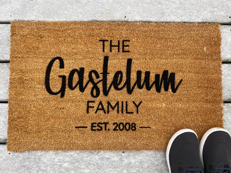 Custom Last Name Established Coir Doormat Housewarming Gift Etsy