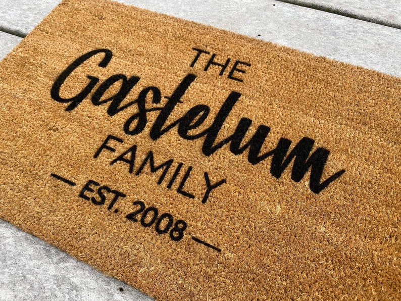 Custom Last Name Established Coir Doormat Housewarming Gift Etsy
