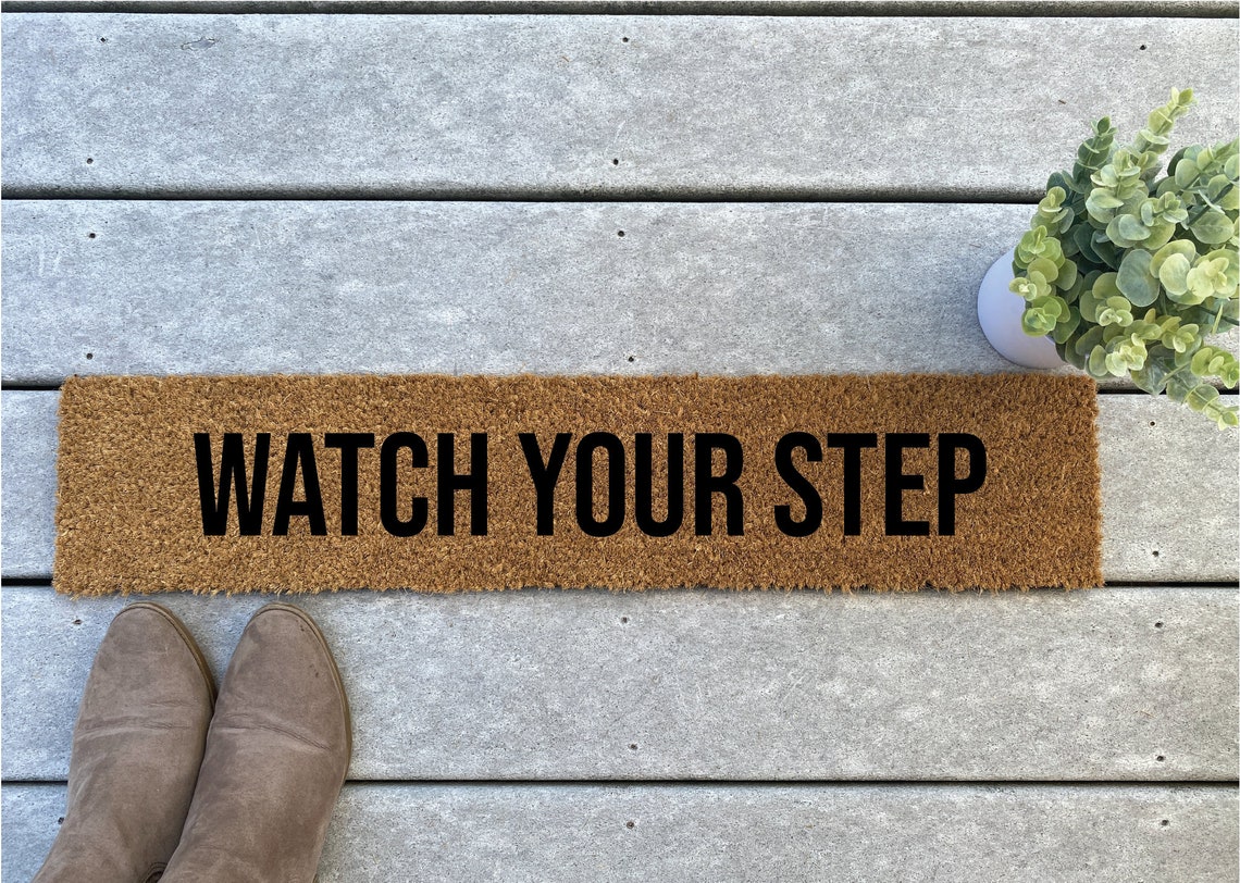 Skinny Doormat Watch Your Step Funny Coir Doormat / Narrow Etsy