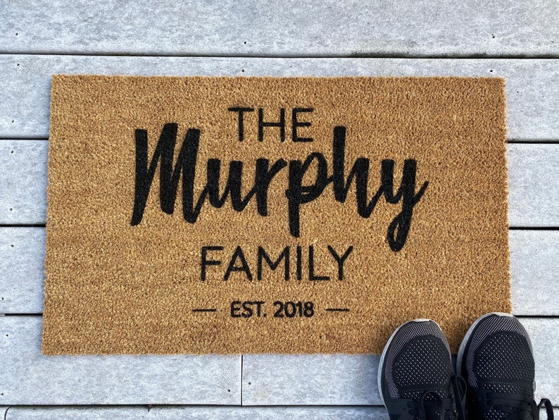 Custom Last Name Established Coir Doormat Housewarming Gift Etsy