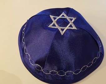 1x Kippa, Jarmulke, Kippah, Kipa Blue Satin16-17 cm