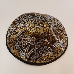 Kippa, Yarmulke, Kippah, Kipa Black Gold Bar Mitzvah Wedding 16-17 cm