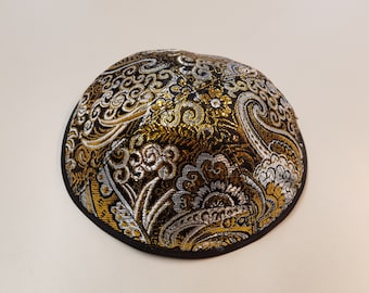 Kippa, Yarmulke, Kippah, Kipa Black Gold Bar Mitzvah Wedding 16-17 cm