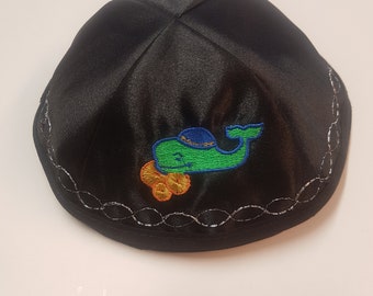 Kippa, Jarmulke, Kippah,Kipa Black Satin 16 cm Bar Mitzvah