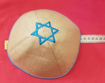 1x Kippa, Jarmulke, Kippah, Kipa Lino Bordado16-17 cm