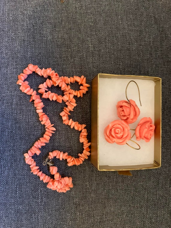 Pink Coral neckless and 3 earrings