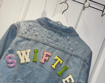 Custom Taylor Swift ‘Swiftie’ Blue Pearl Denim Jacket