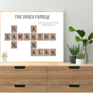 Individuell | Handgemacht Personalisiert | Familie| Scrabble Tile Print| Kreuzworträtsel Familie Print