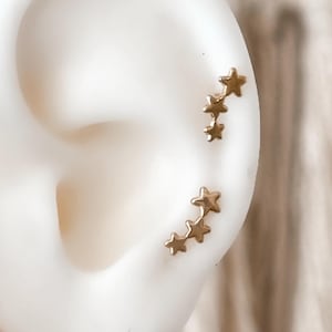 10K Gold Star Ear Climbers – Screw Back Earrings, Minimalist Celestial Studs, Hypoallergenic & Safe for Piercings